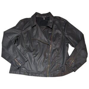 Eileen Fisher Waxed Cotton Moto Jacket Womens Size 1X Faux Leather Organic Blend